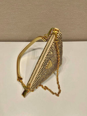 Prada 1BC190 Prada Triangle satin mini-bag with crystals Gold - Default Title - View 3