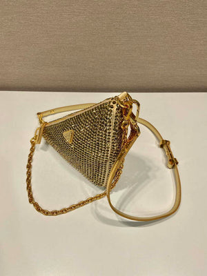 Prada 1BC190 Prada Triangle satin mini-bag with crystals Gold - Default Title - View 4