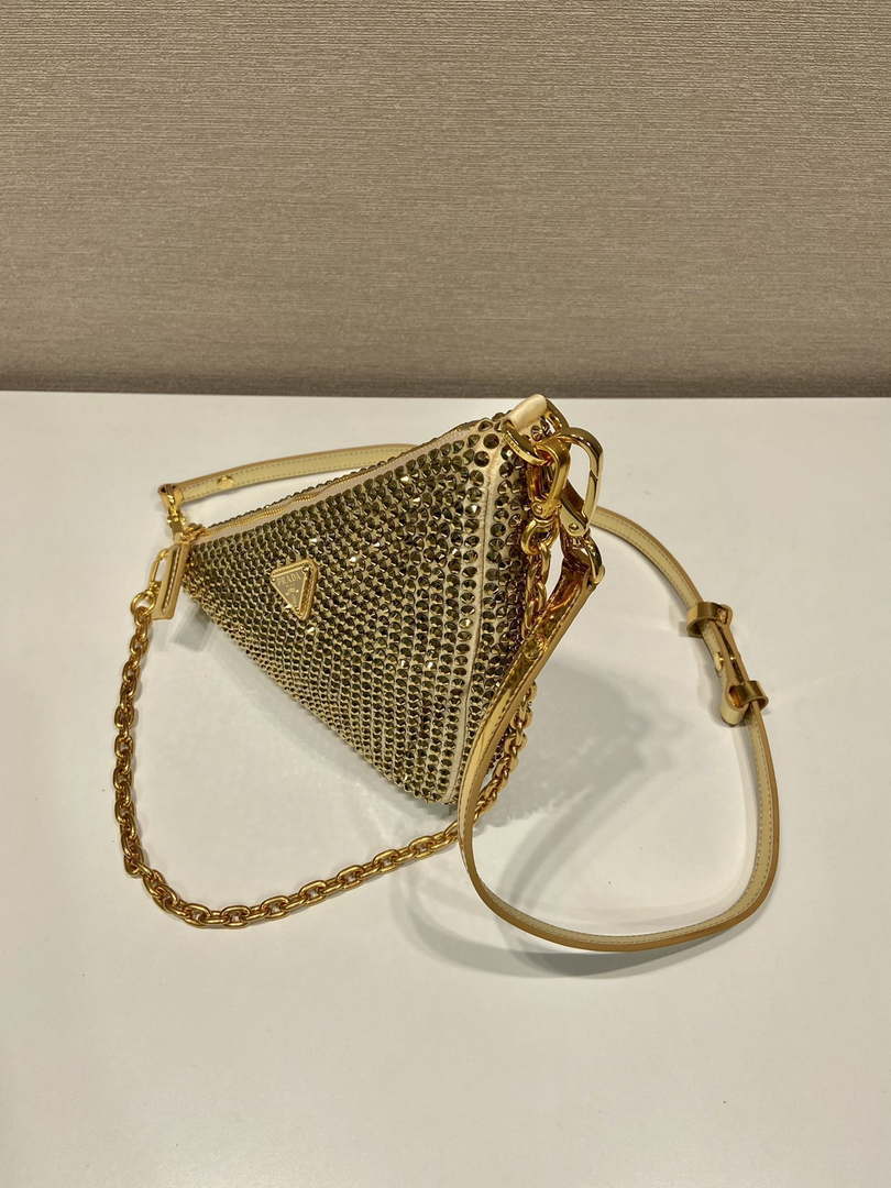Prada 1BC190 Prada Triangle satin mini-bag with crystals Gold - Default Title - View 4