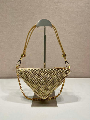 Prada 1BC190 Prada Triangle satin mini-bag with crystals Gold - Default Title - View 5