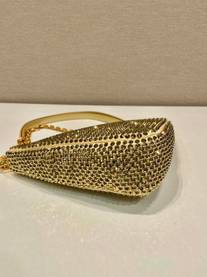 Prada 1BC190 Prada Triangle satin mini-bag with crystals Gold - Default Title - View 6
