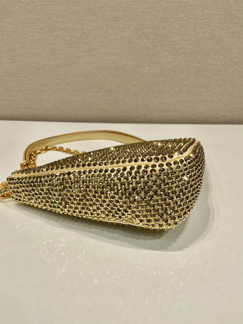 Prada 1BC190 Prada Triangle satin mini-bag with crystals Gold