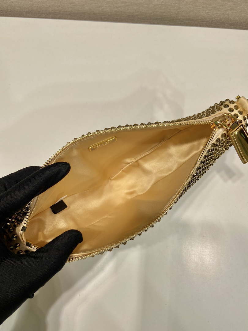 Prada 1BC190 Prada Triangle satin mini-bag with crystals Gold - Default Title - View 8