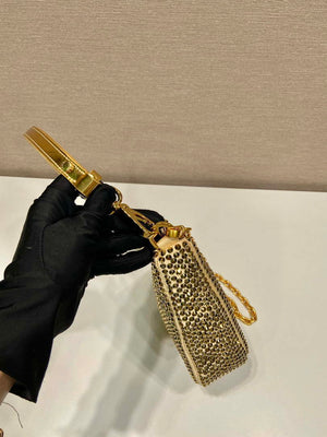 Prada 1BC190 Prada Triangle satin mini-bag with crystals Gold - Default Title - View 9