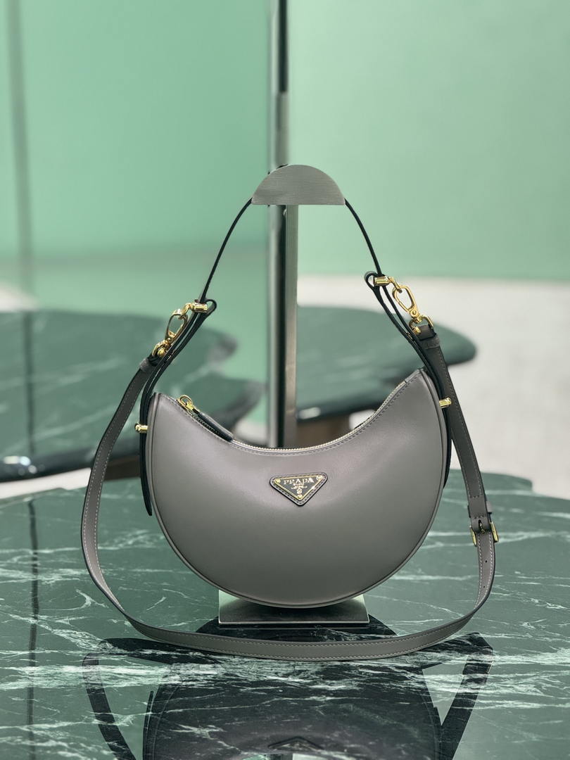 Prada 1BC194 Arqué small leather Shoulder  Bag Gray