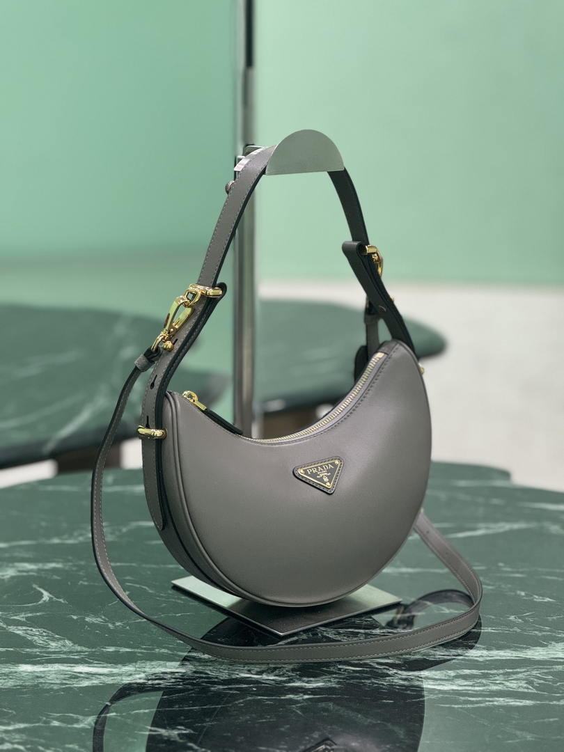 Prada 1BC194 Arqué small leather Shoulder  Bag Gray