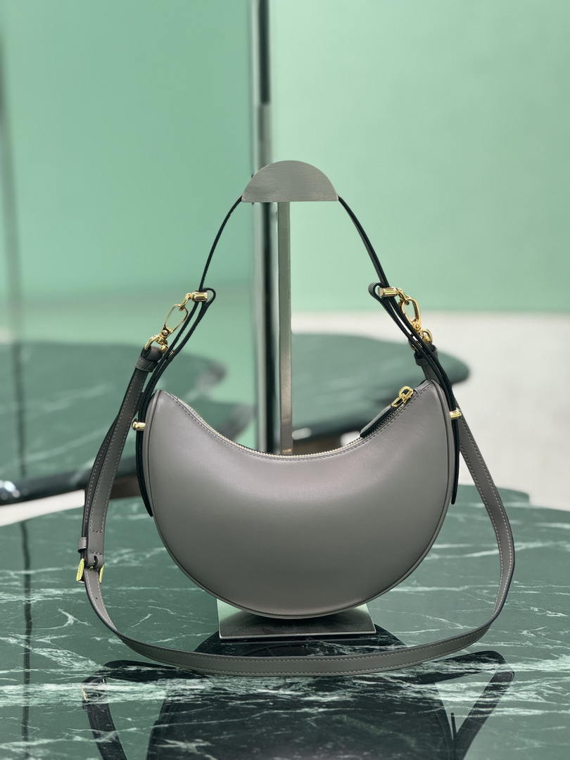 Prada 1BC194 Arqué small leather Shoulder  Bag Gray