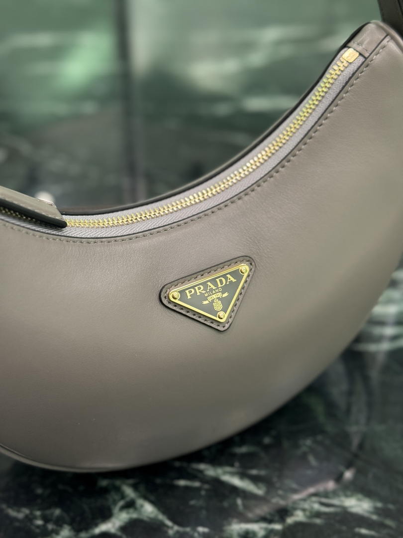 Prada 1BC194 Arqué small leather Shoulder  Bag Gray