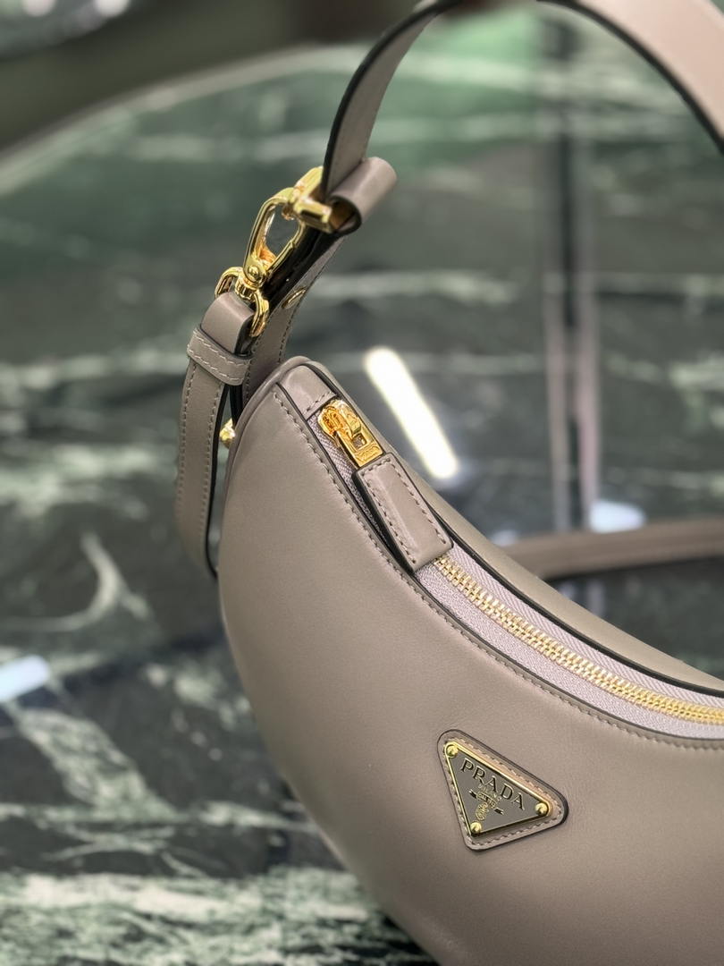 Prada 1BC194 Arqué small leather Shoulder  Bag Gray