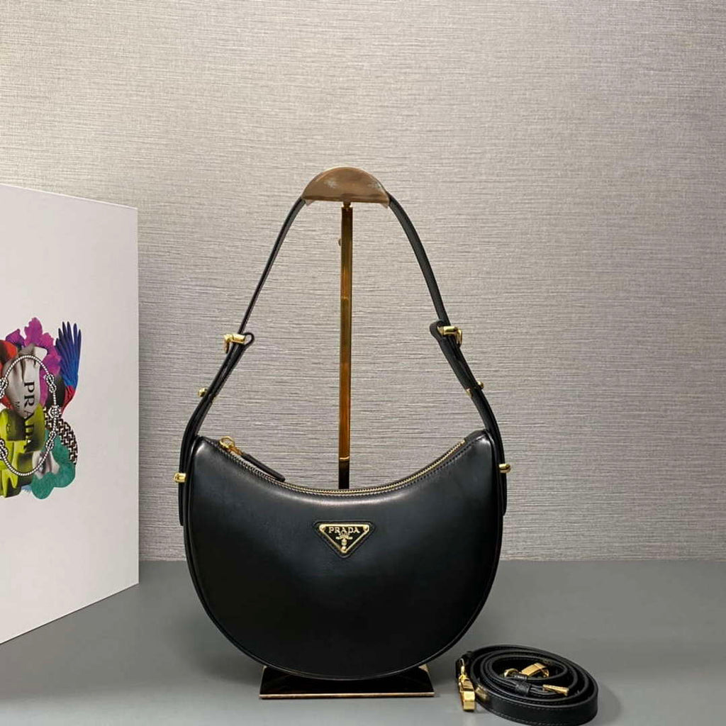 Prada 1BC194 Prada Arqu¨¦ Leather Shoulder Bag Black
