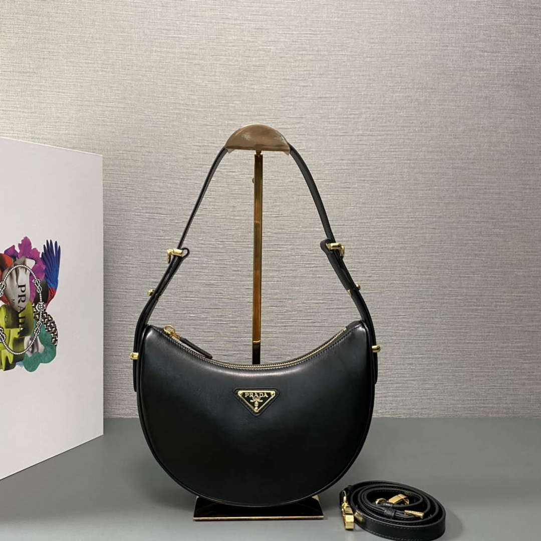 Prada 1BC194 Prada Arqu¨¦ Leather Shoulder Bag Black