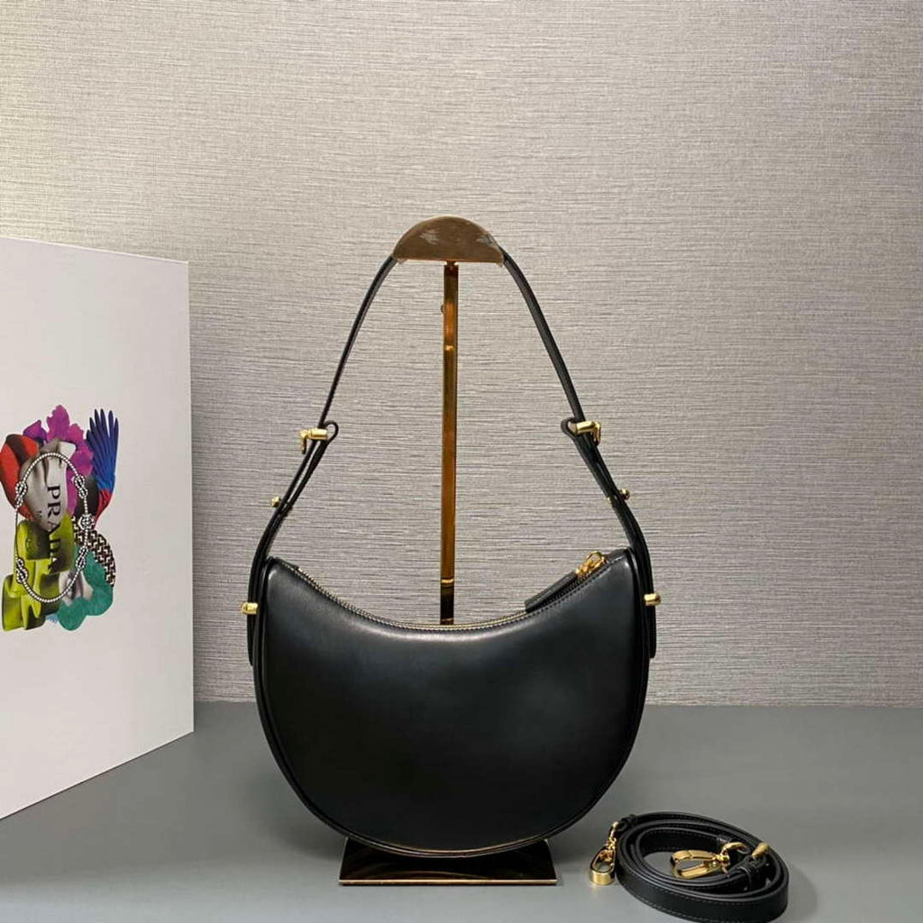 Prada 1BC194 Prada Arqu¨¦ Leather Shoulder Bag Black
