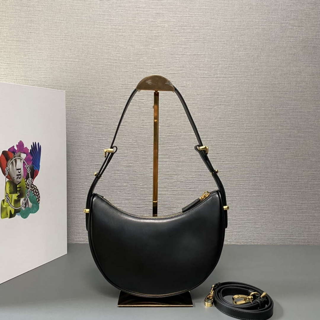 Prada 1BC194 Prada Arqu¨¦ Leather Shoulder Bag Black