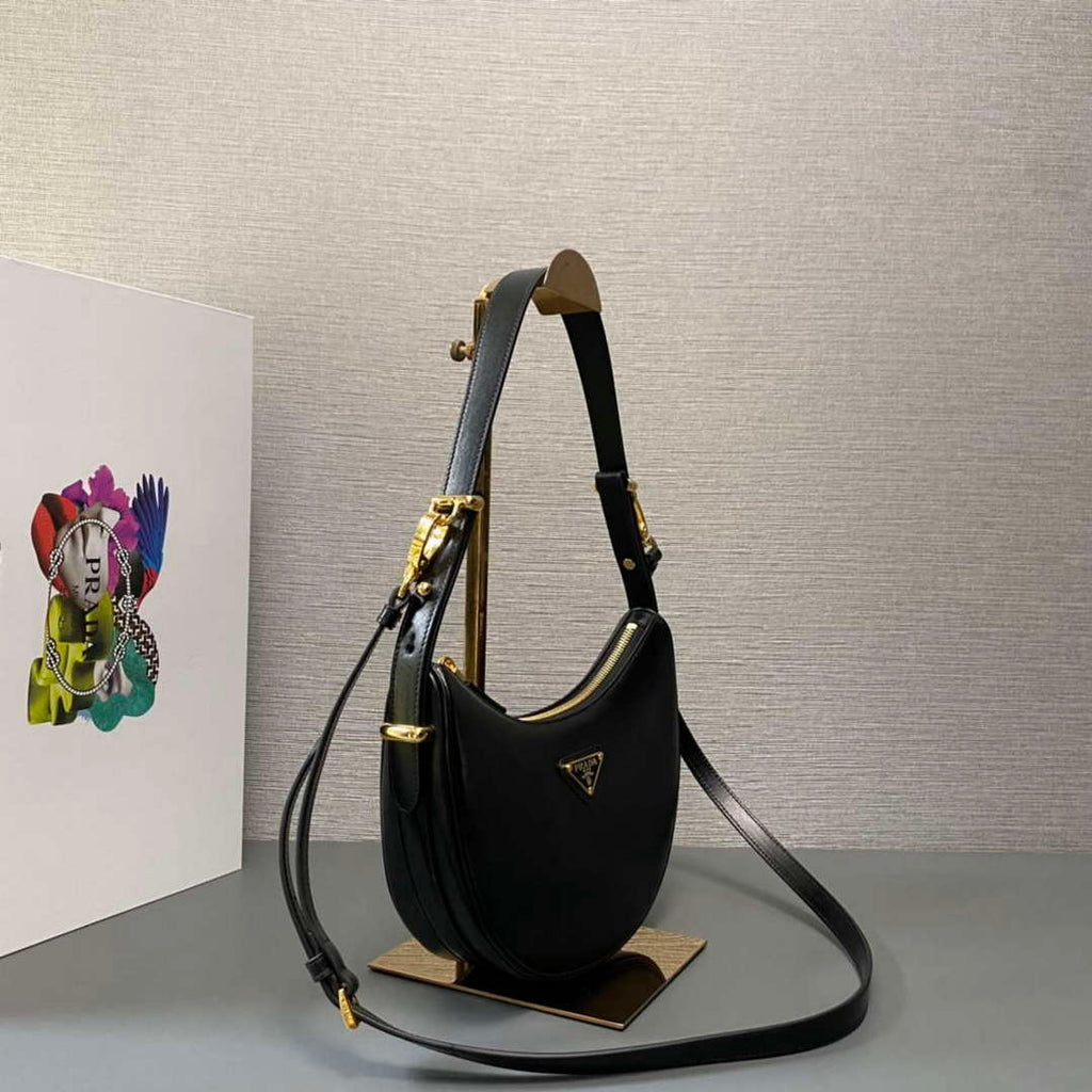 Prada 1BC194 Prada Arqu¨¦ Leather Shoulder Bag Black