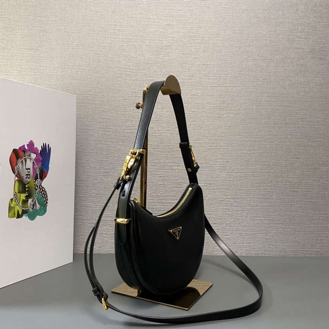 Prada 1BC194 Prada Arqu¨¦ Leather Shoulder Bag Black
