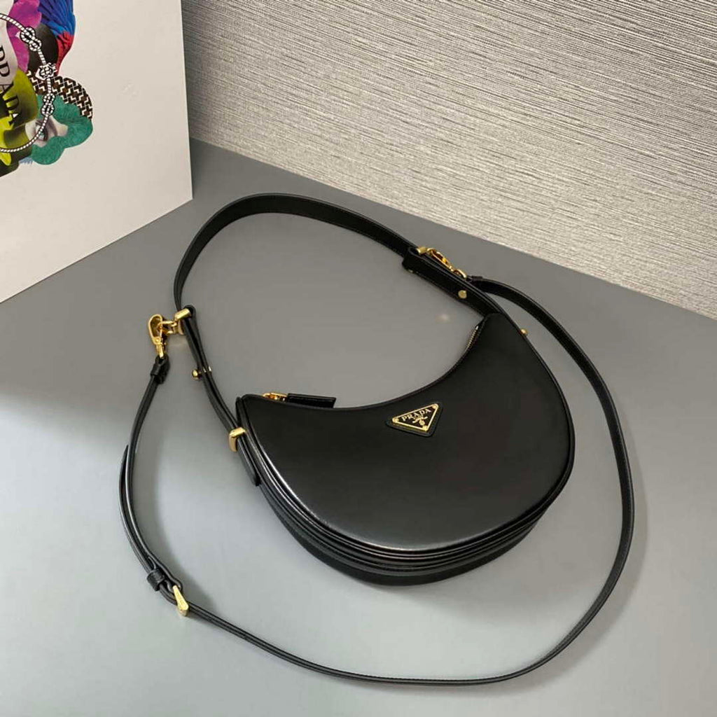 Prada 1BC194 Prada Arqu¨¦ Leather Shoulder Bag Black