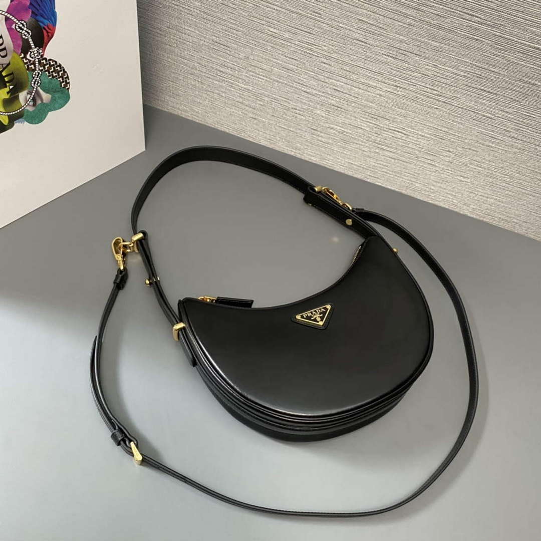 Prada 1BC194 Prada Arqu¨¦ Leather Shoulder Bag Black