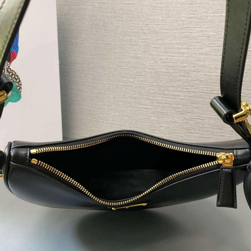 Prada 1BC194 Prada Arqu¨¦ Leather Shoulder Bag Black