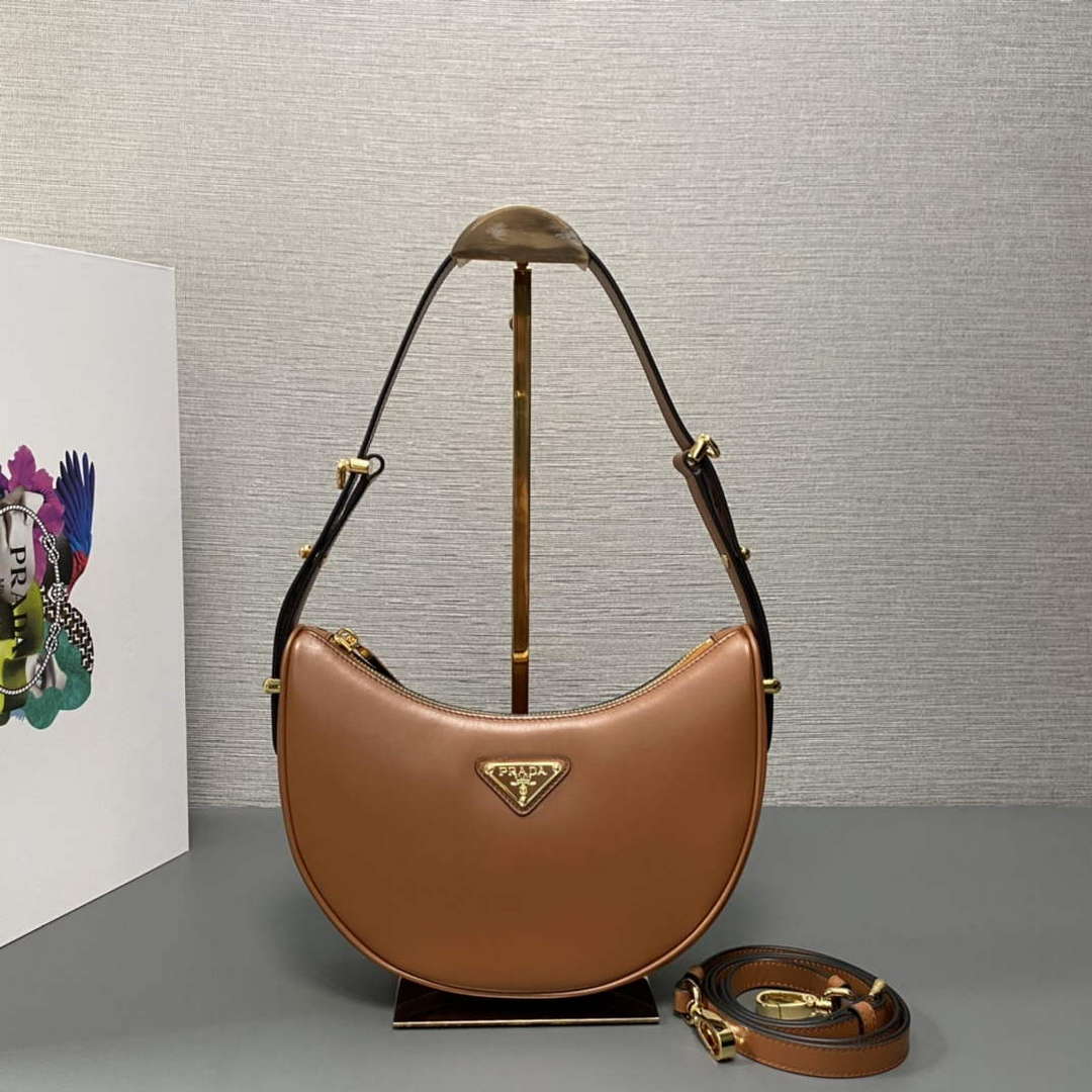 Prada 1BC194 Prada Arqu¨¦ Leather Shoulder Bag Cognac