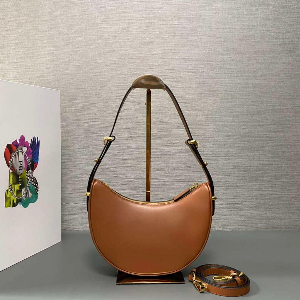 Prada 1BC194 Prada Arqu¨¦ Leather Shoulder Bag Cognac