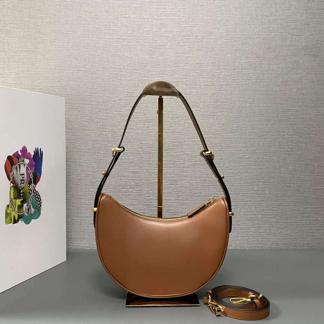 Prada 1BC194 Prada Arqu¨¦ Leather Shoulder Bag Cognac