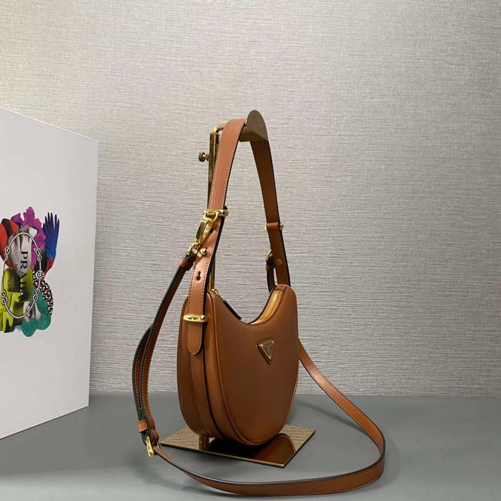 Prada 1BC194 Prada Arqu¨¦ Leather Shoulder Bag Cognac