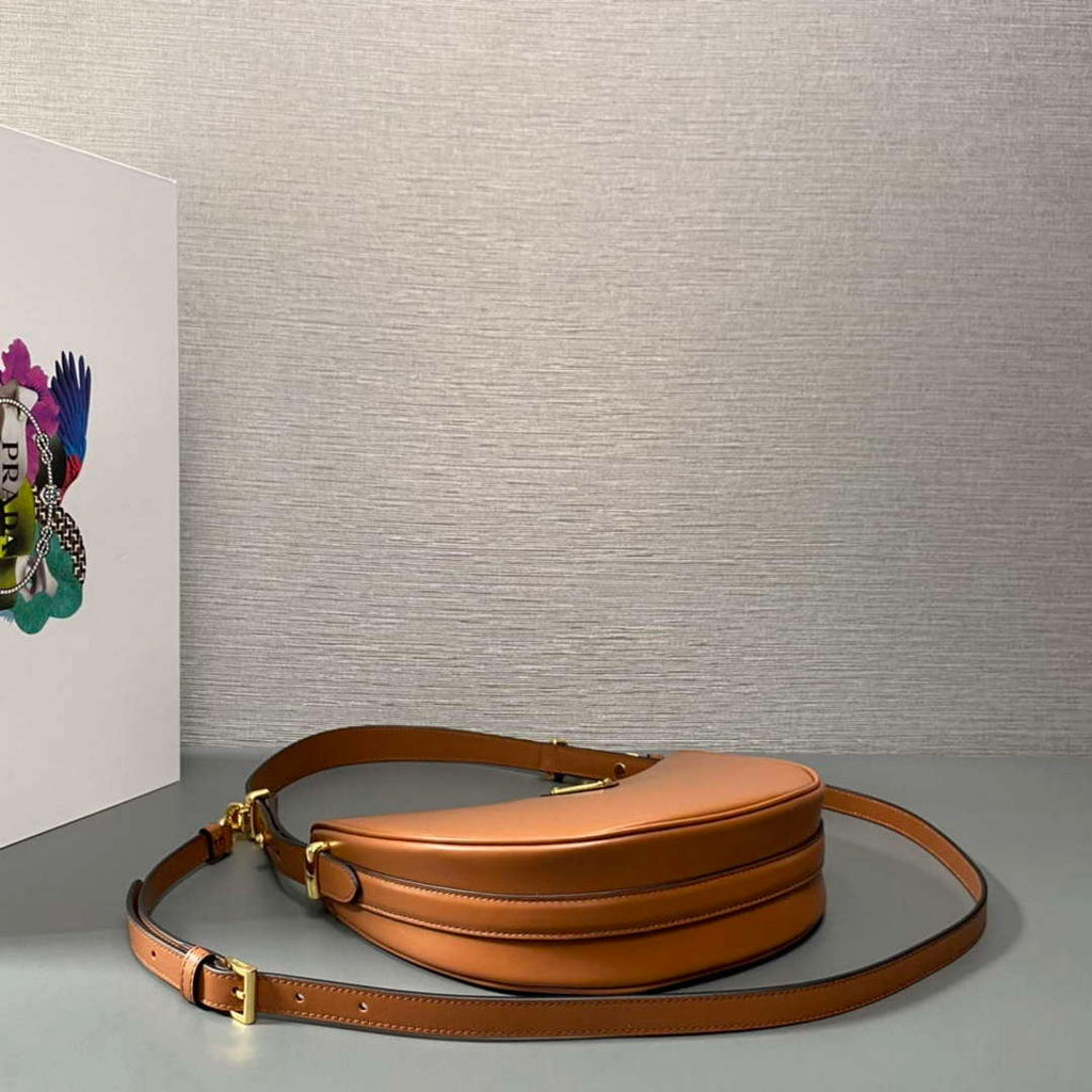 Prada 1BC194 Prada Arqu¨¦ Leather Shoulder Bag Cognac