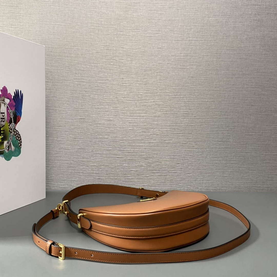 Prada 1BC194 Prada Arqu¨¦ Leather Shoulder Bag Cognac