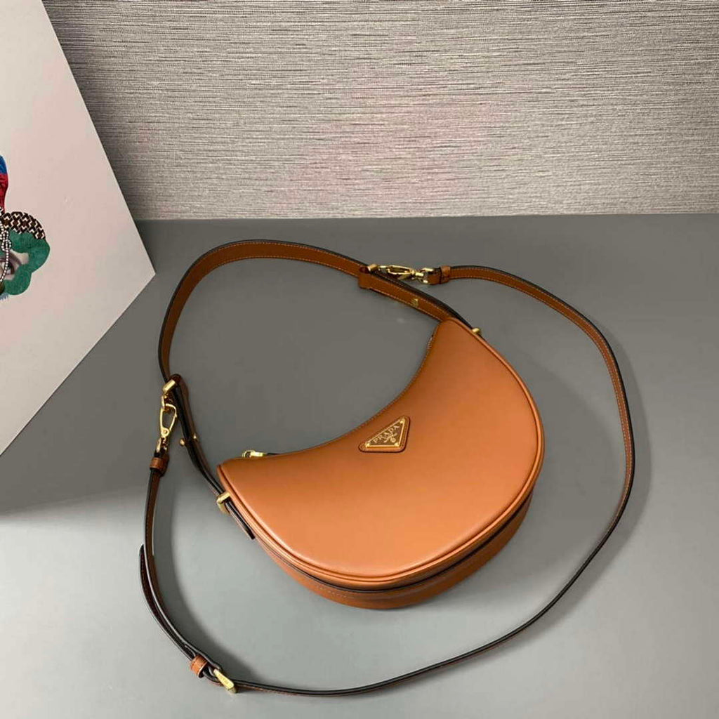 Prada 1BC194 Prada Arqu¨¦ Leather Shoulder Bag Cognac