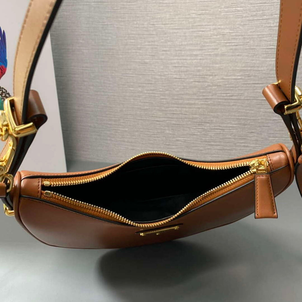 Prada 1BC194 Prada Arqu¨¦ Leather Shoulder Bag Cognac