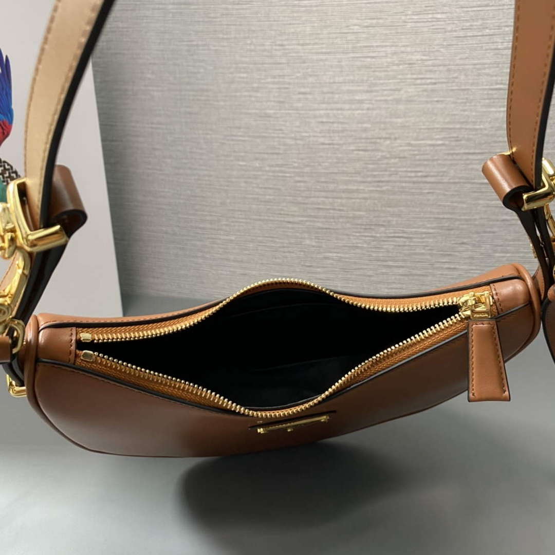 Prada 1BC194 Prada Arqu¨¦ Leather Shoulder Bag Cognac