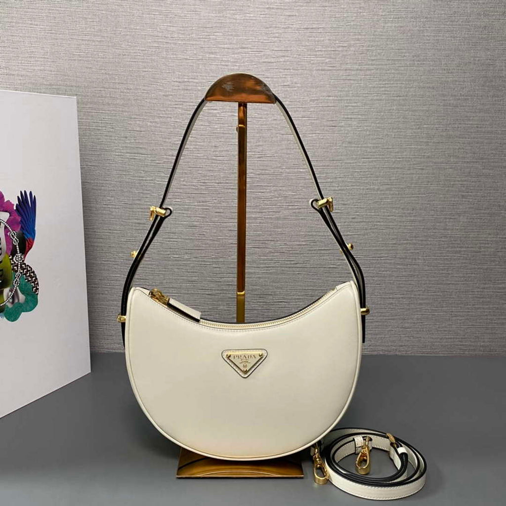 Prada 1BC194 Prada Arqu¨¦ Leather Shoulder Bag White