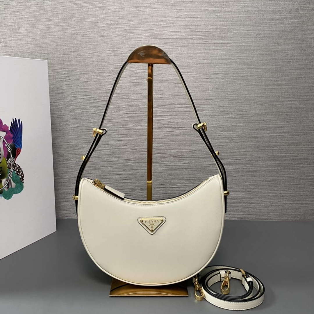 Prada 1BC194 Prada Arqu¨¦ Leather Shoulder Bag White