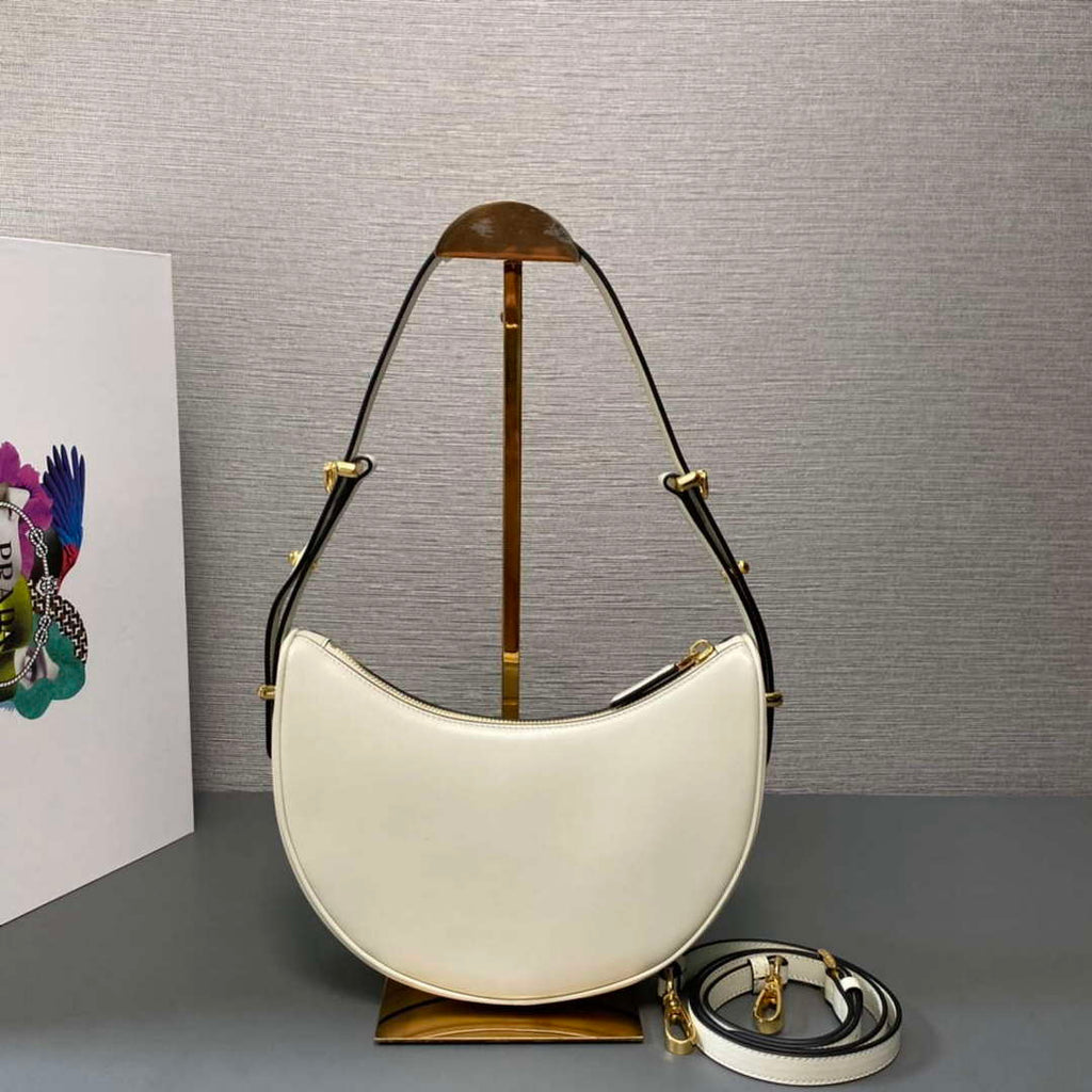 Prada 1BC194 Prada Arqu¨¦ Leather Shoulder Bag White
