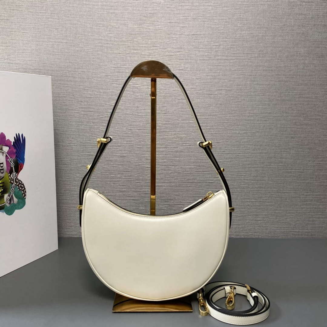Prada 1BC194 Prada Arqu¨¦ Leather Shoulder Bag White