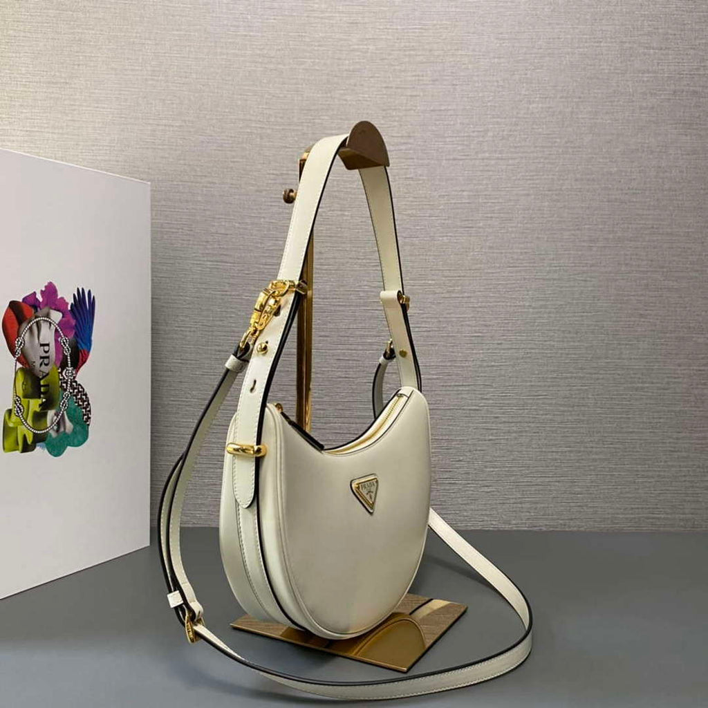 Prada 1BC194 Prada Arqu¨¦ Leather Shoulder Bag White