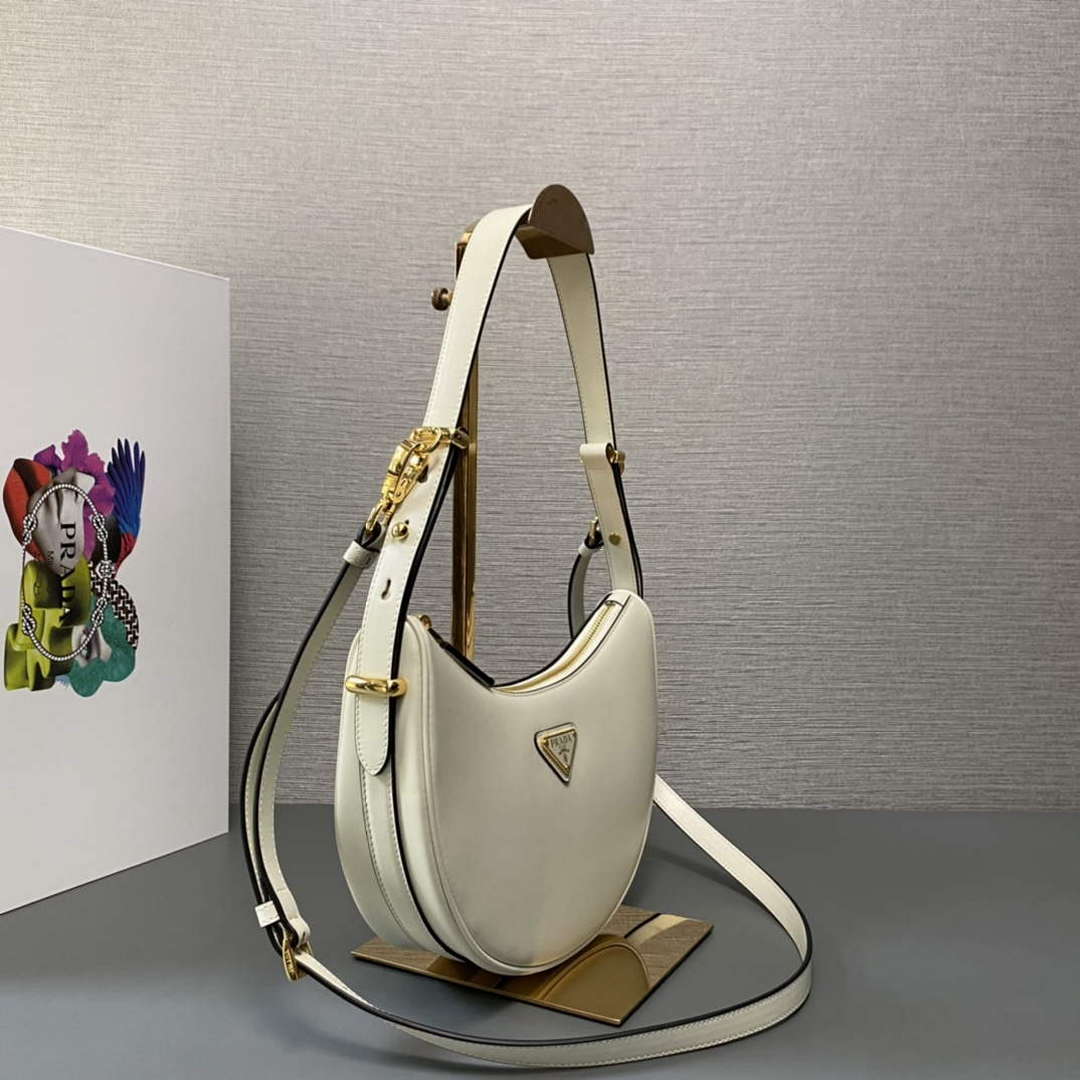 Prada 1BC194 Prada Arqu¨¦ Leather Shoulder Bag White