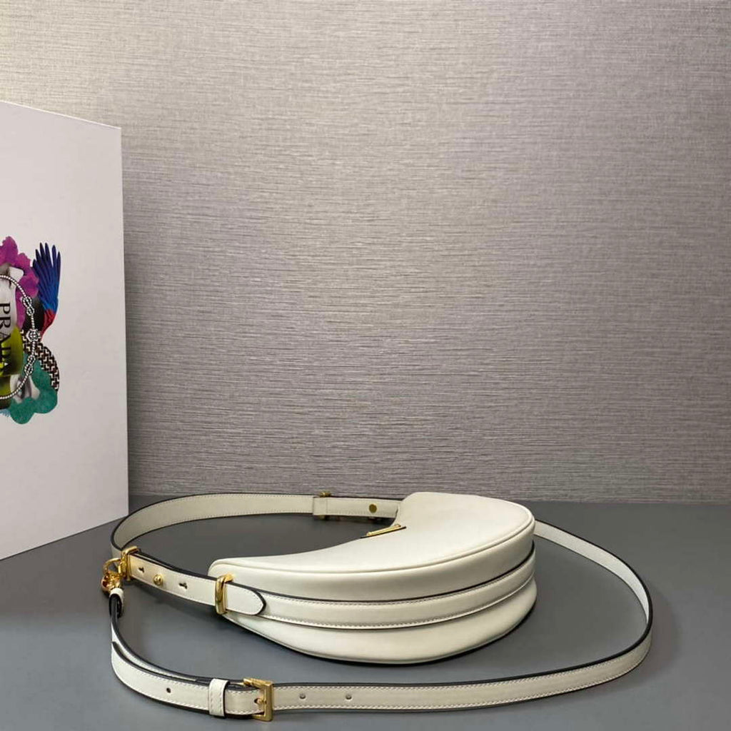 Prada 1BC194 Prada Arqu¨¦ Leather Shoulder Bag White