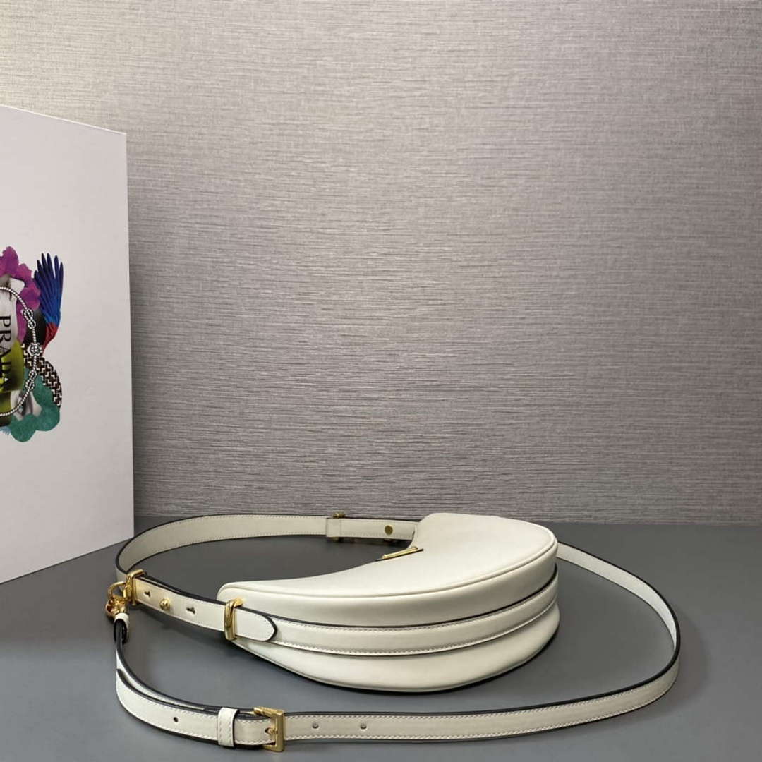 Prada 1BC194 Prada Arqu¨¦ Leather Shoulder Bag White