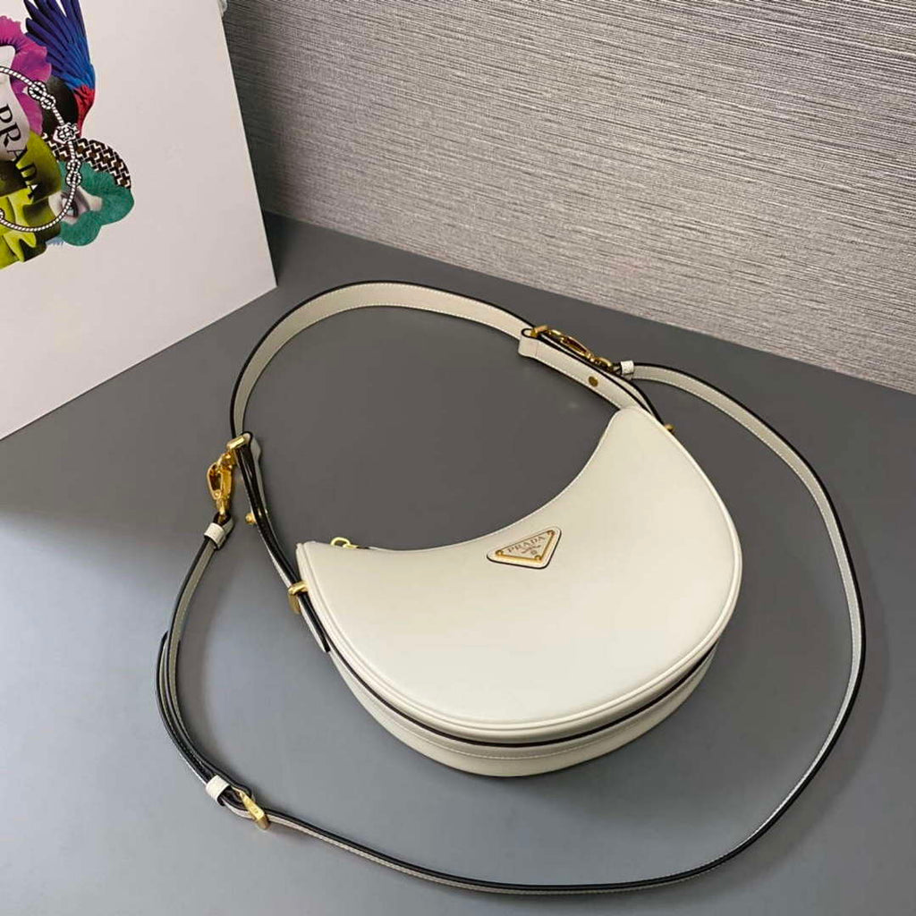 Prada 1BC194 Prada Arqu¨¦ Leather Shoulder Bag White