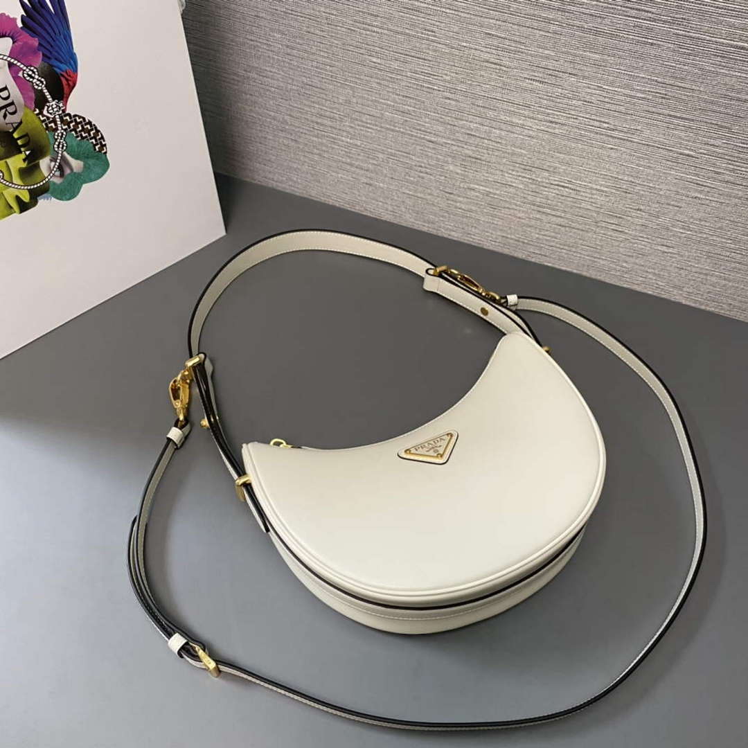 Prada 1BC194 Prada Arqu¨¦ Leather Shoulder Bag White