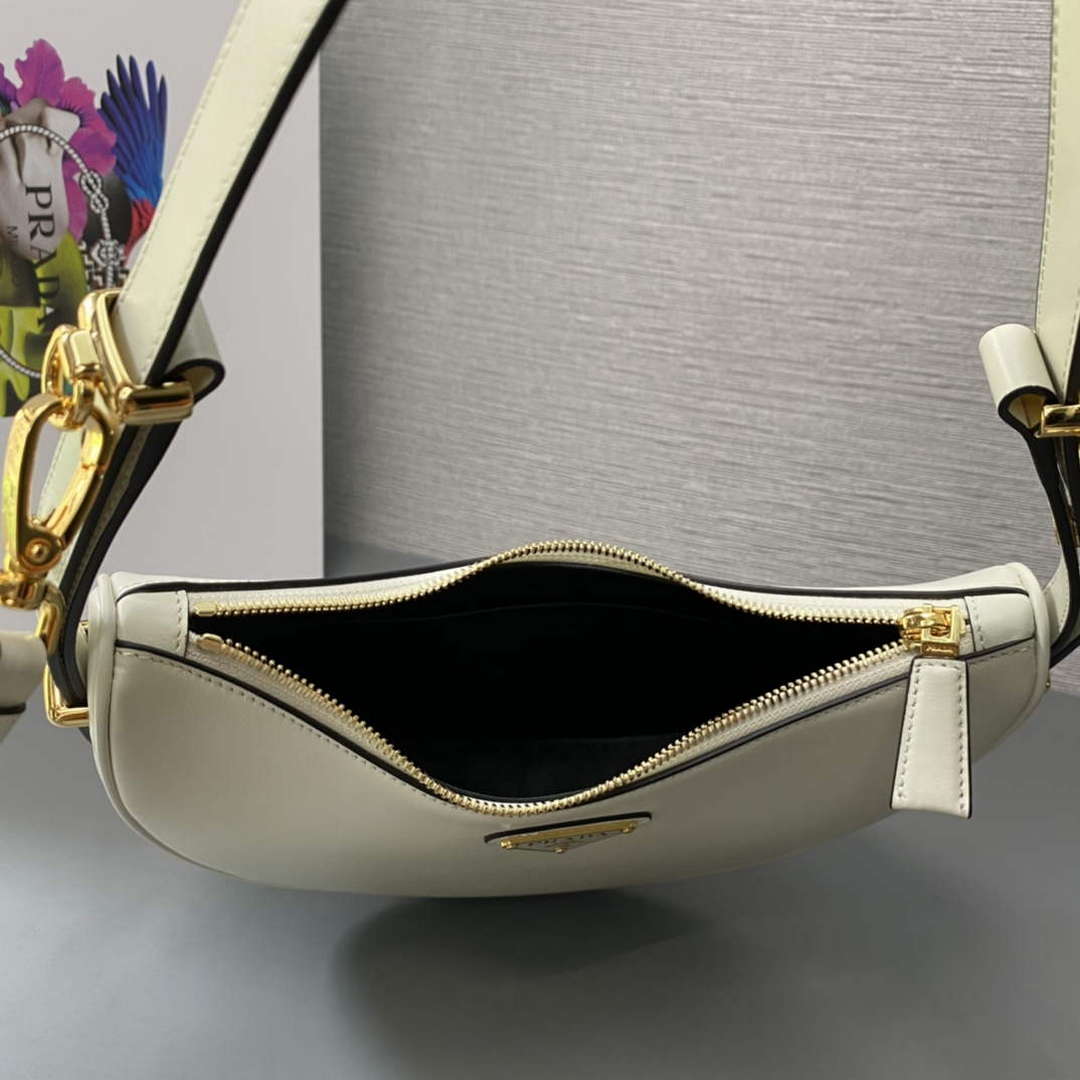 Prada 1BC194 Prada Arqu¨¦ Leather Shoulder Bag White