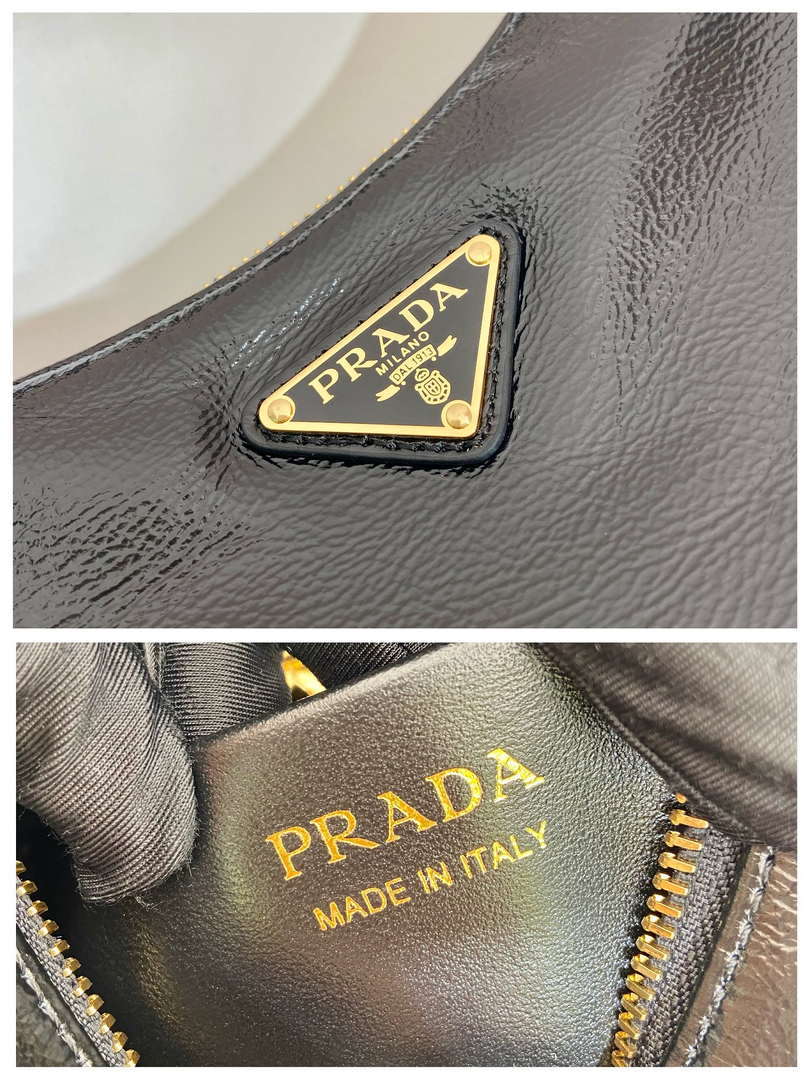 Prada 1BC194 Prada Arqu¨¦ naplak patent leather shoulder bag Black