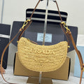 Prada 1BC194 Prada Arqué Raffia  Shoulder Bag Nature - Default Title - View 1