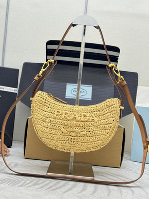Prada 1BC194 Prada Arqué Raffia  Shoulder Bag Nature - Default Title - View 1