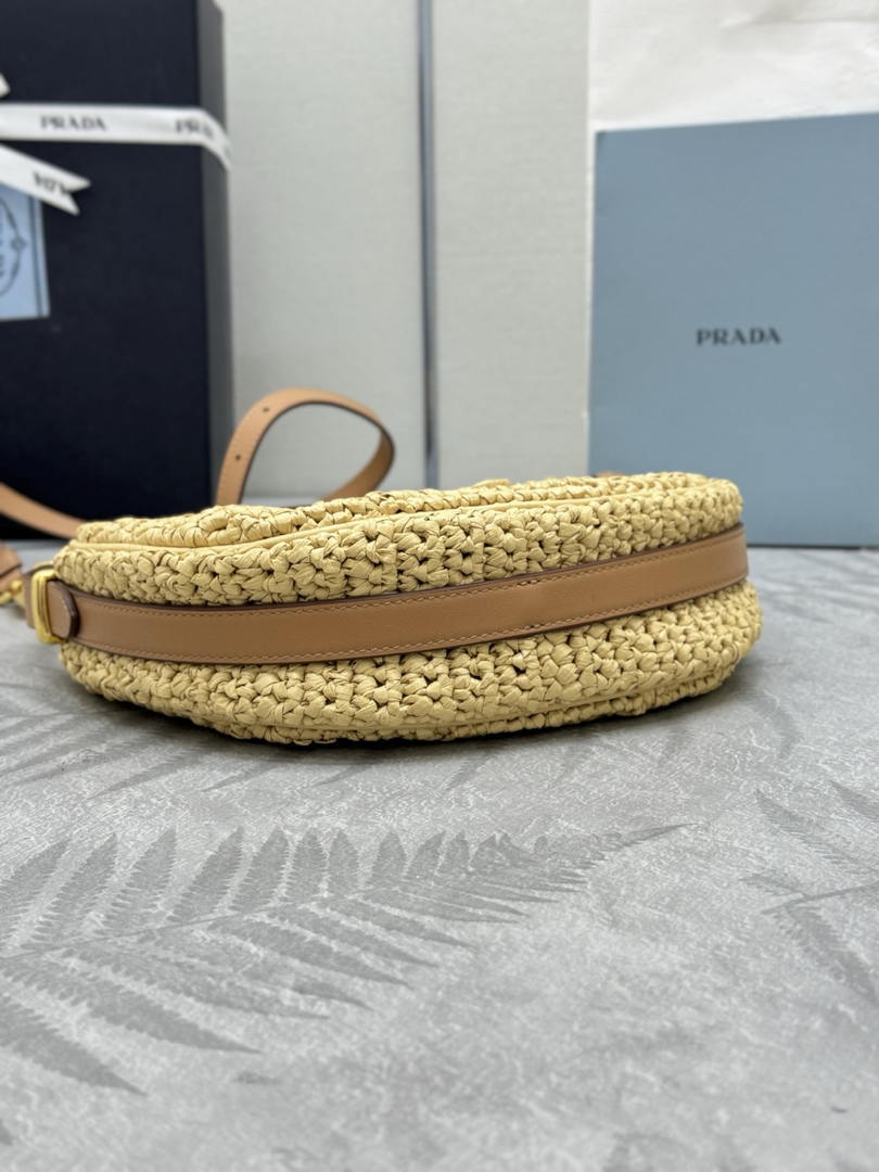 Prada 1BC194 Prada Arqué Raffia  Shoulder Bag Nature