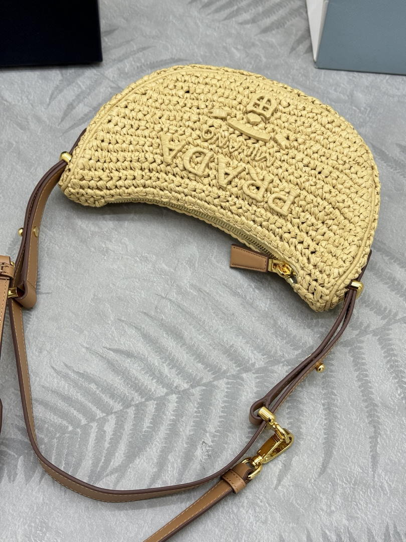 Prada 1BC194 Prada Arqué Raffia  Shoulder Bag Nature