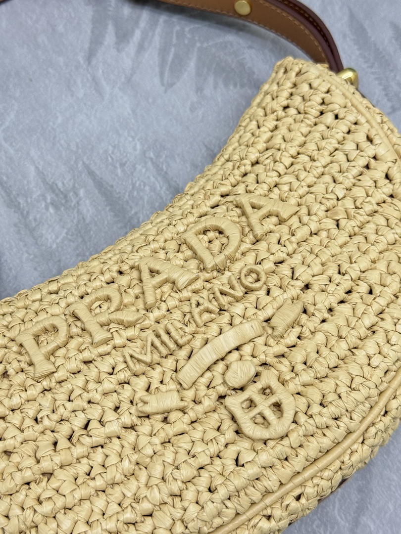 Prada 1BC194 Prada Arqué Raffia  Shoulder Bag Nature