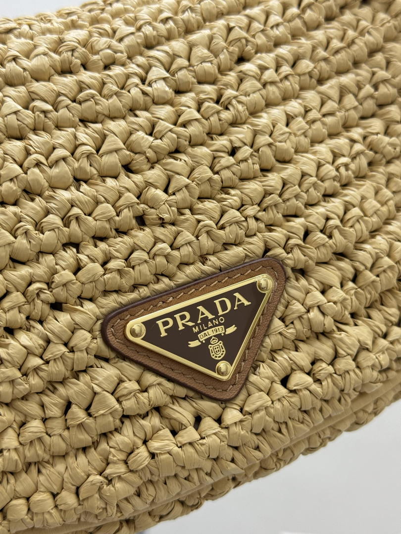 Prada 1BC194 Prada Arqué Raffia  Shoulder Bag Nature