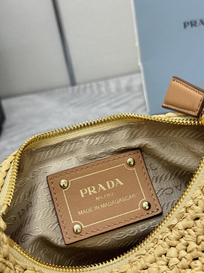 Prada 1BC194 Prada Arqué Raffia  Shoulder Bag Nature